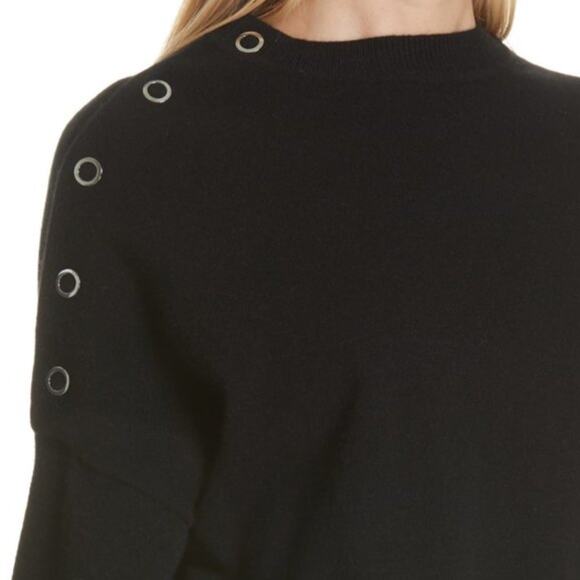 LEWIT Black Cashmere Blend Snap Detail Long Sleeve Crew Pullover Sweater Size XS - Picture 2 of 11